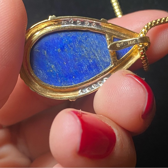 14K Lapis Lazuli Diamond Teardrop Pendant - Picture 12 of 17